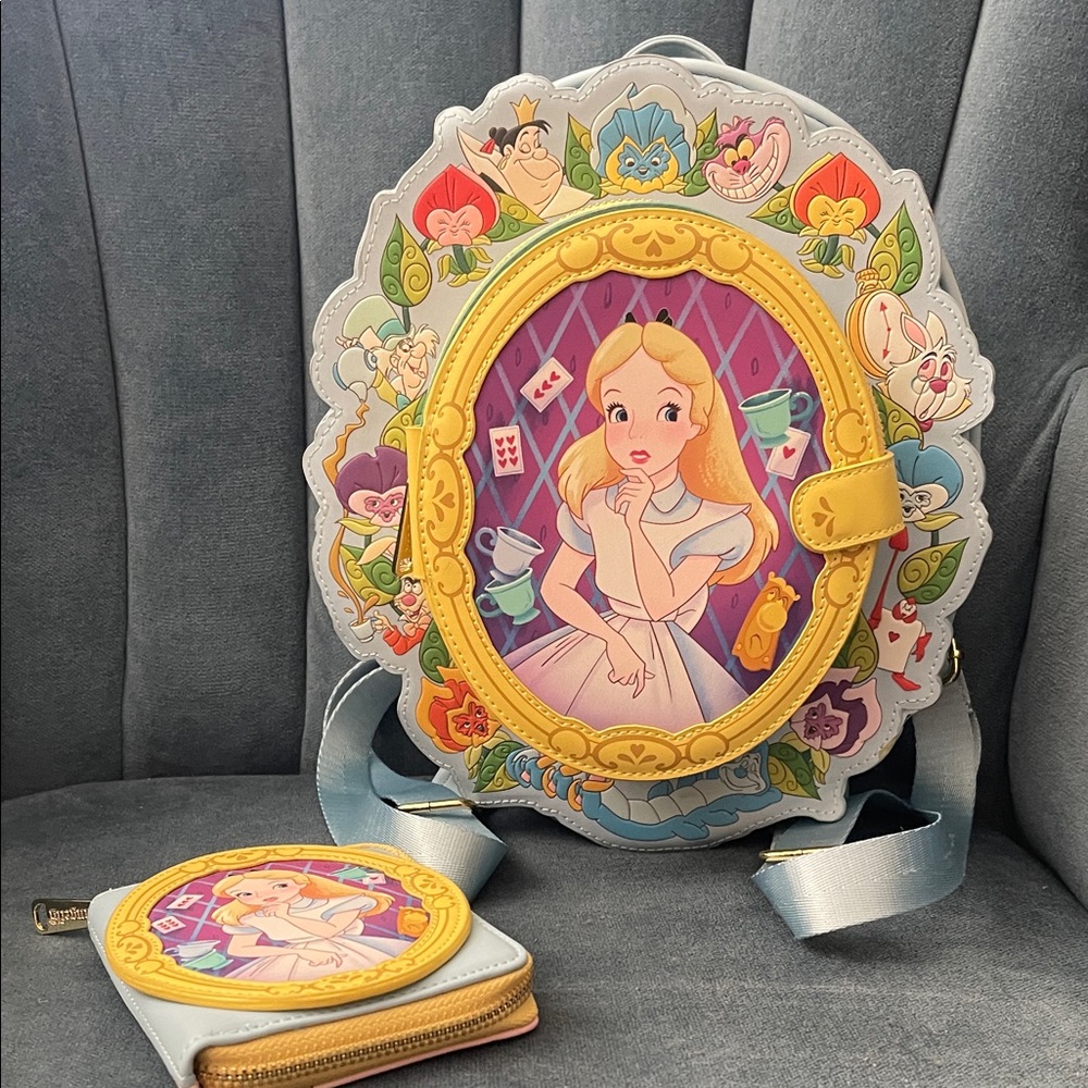 Loungefly Alice in Wonderland Light Blue Multicolor Book-Shaped Backpack